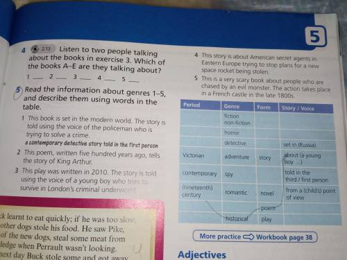 5. Read the information about genres 1-5 and describe them using words in the table.