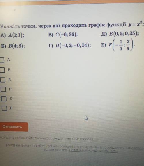 Укажите точки через которые проходит график функции y=x^2​