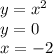 y = {x}^{2} \\ \ y = 0 \\ \ x = - 2