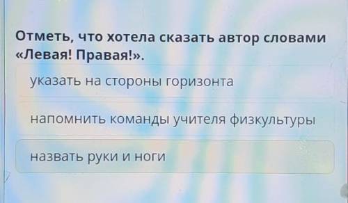 Отметь, что хотела сказать автор словами «Левая! Правая!». • указать на стороны горизонта •напомнить