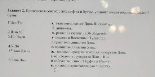 Задание 2. Припедитен соответствие цифры и буквы, у одного именно зможны более 1 буквы1.Men Tanа, ст