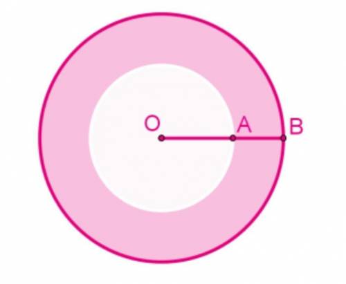Даны два круга с общим центром O. Площадь большего круга равна 675 см². Отрезок AB = 7 см. Значение