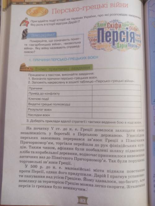 Заповніть таблицю Персько-грецькі війни через кілька хвилин урок