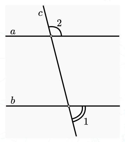 Согласно чертежу, прямая c является секущей двух параллельных прямых a и b. Определи значение ∠1, ес
