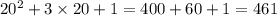 20^{2} + 3 \times 20 + 1 = 400 + 60 + 1 = 461