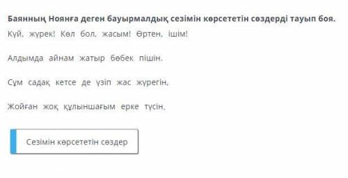 Баянның Ноянға деген бауырмалдық сезімін көрсететін сөздерді тауып боя.