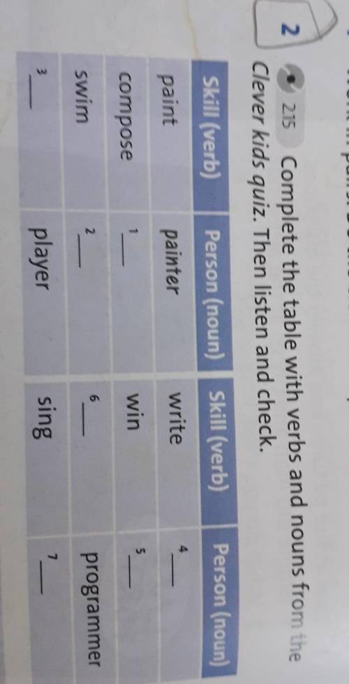 Complete the table with verbs and nouns from the Clever kids quiz. Then listen and check.​