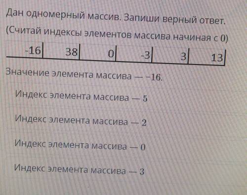 Дан одновременно массив Запиши ответ чьи-то индексы элементов массива начинается с нуля ​