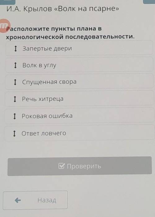 И. А. Крылов Волк на псарне. расположите пункты плана в хронологической последовательности.​