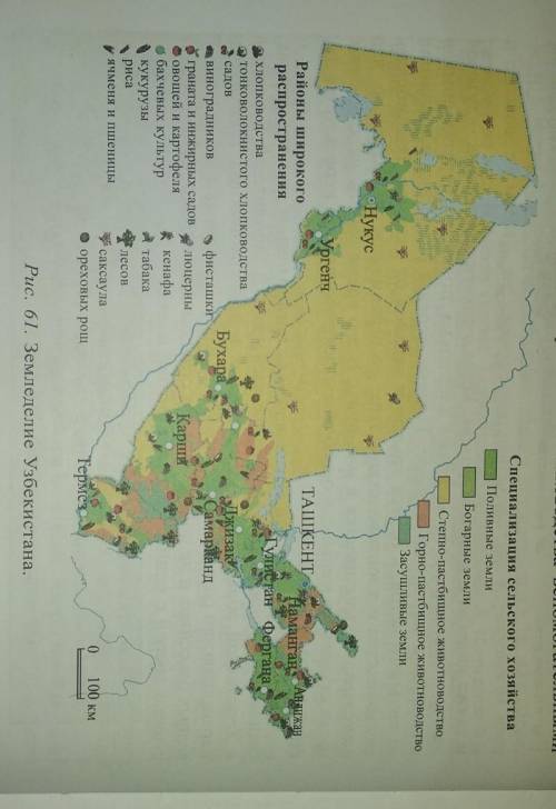 3. По рис. 61 проанализируйте пояса, где выращивается земледельческая продукция и сделайте выводы