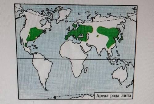 На карте показан ареал произрастания Липы сердцелистной. В каком полушарии растет Липа сердцелистная