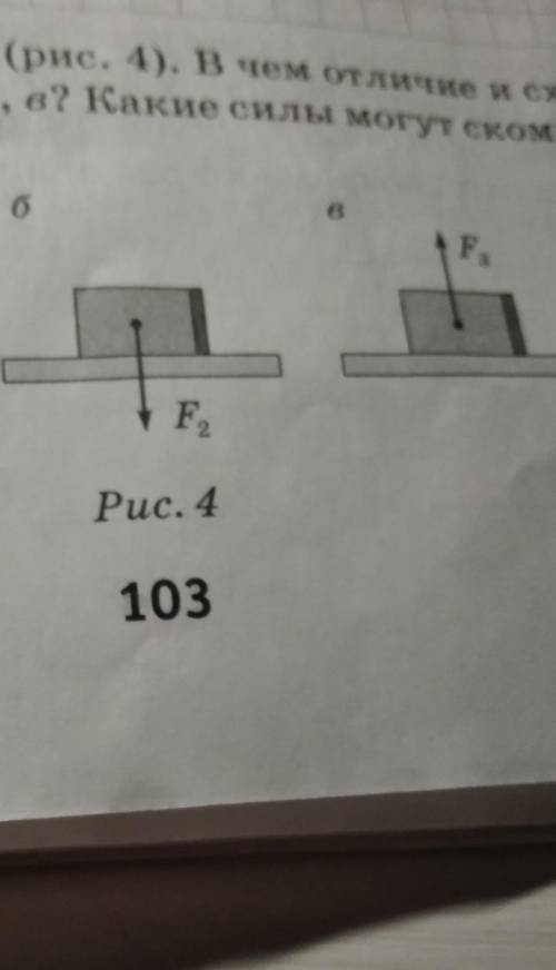 На доске лежит кирпич. В чём отличие и сходство сил, изображённых в случаях а,б,в? Какие силы могут