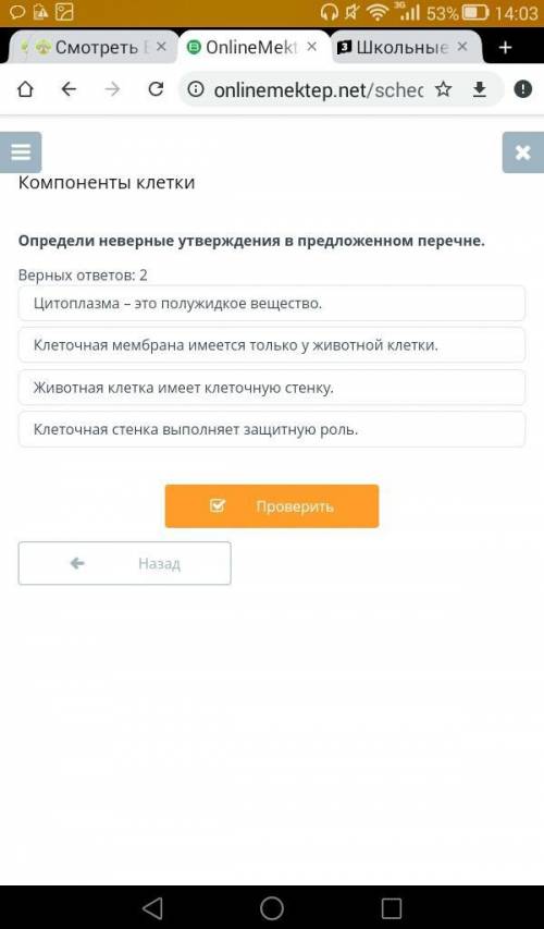 выберите неверное утверждение Верных ответов: 2 Клеточная мембрана имеется только у животной клетки