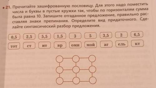 21. Прочитайте зашифрованную пословицу. Для этого надо поместить числа и буквы в пустые кружки так,