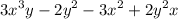 {3x}^{3} y - {2y}^{2} - {3x}^{2} + {2y}^{2} x