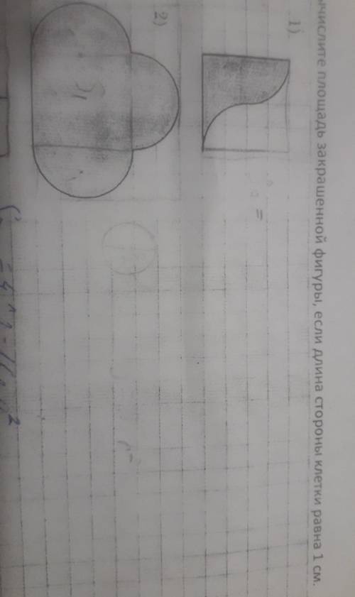 Вычислите площадь закрашенной фигуры, если длина стороны клетки равна 1 см​