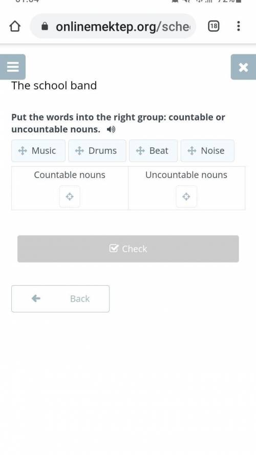 The school band Put the words into the right group: countable or uncountable nouns.