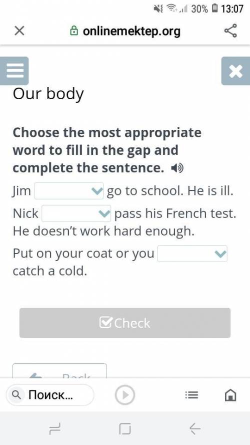 Our body Choose the most appropriate word to fill in the gap and complete the sentence. Jim go to sc