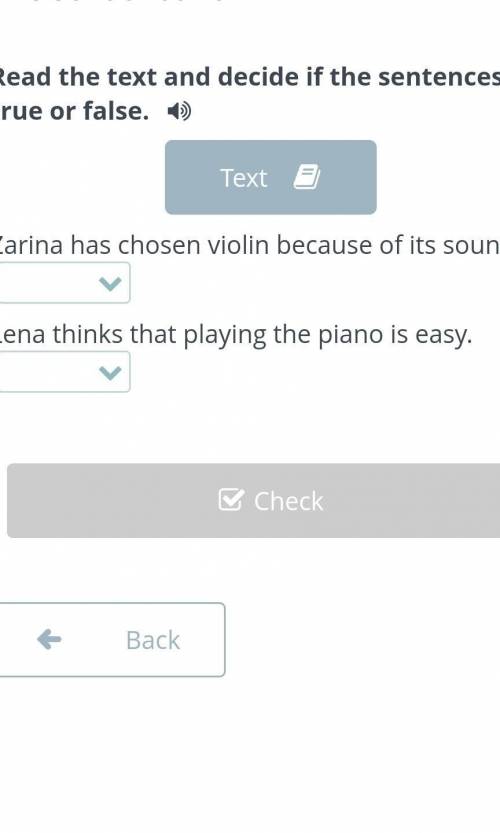 Zarina has chosen violin because of its sound. Lena thinks that playing the piano is easy.True или F