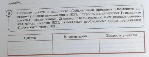 Спишите цитаты и заполните «Трёхчастный дневник». Объясните по- становку знаков препинания в БСП, оп