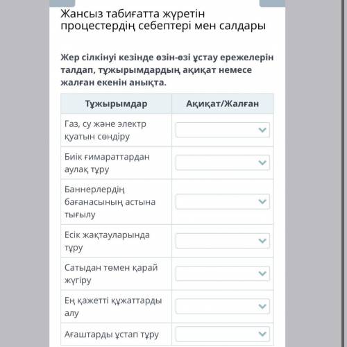 Жер сілкінуі кезінде өзін-өзі ұстау ережелерін талдап, тұжырымдардың ақиқат немесе жалған екенін аны