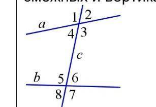 угол1=123°, угол8=79°. Найдите остальные углы.(подсказка. Используйте свойство смежных и вертикальны