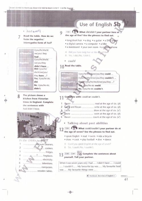 Task 2 What did/ didn't your partner have at the age of five? Use the phrases to find out. Compose a