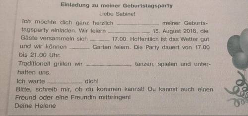 Hier ist die Einladung zu einer Geburtstagsparty. Hilf Helene die Einladung auszufüllen.​