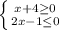 \left \{ {{x+4\geq 0} \atop {2x-1\leq 0}} \right.