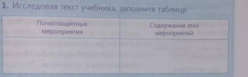 Исследовав текст учебника, заполните таблицу: ПочвозащитныемероприятияСодержание этихмероприятий​