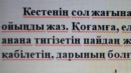 Кестенін сол жағына өзіңнің шәкірт ретіндегі ойыңды жаз. Қоғамға, еліне, Отанына, отбасына, ата анан