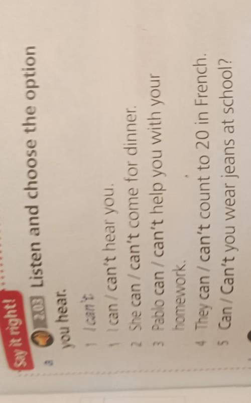 2.03 Listen and choose the option ayou hear1 I can't1 I can/can't hear you.2 She can/can't come for
