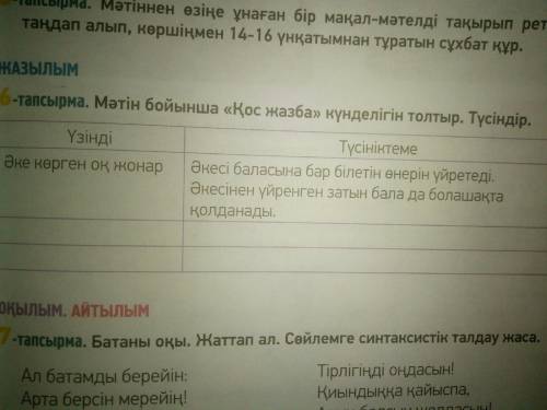 6-тапсырма (35б) Мәтін бойынша Қос жазбакүнделігін толтыр