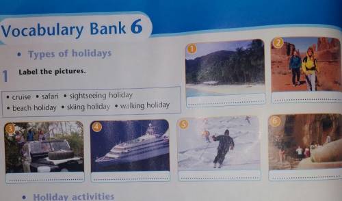 Vocabulary Bank 6 (21• Types of holidaysLabel the pictures.1• cruise • safari . sightseeing holidayb