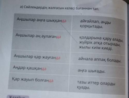 тут нужно соединить 1 столбик со вторым столбиком тоесть составить правильные предложения на казахск