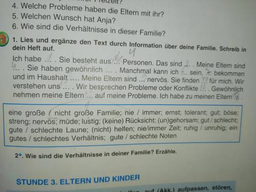 Lies und ergänze den Text durch Information über deine Familie.Schreib in dein Heft auf.