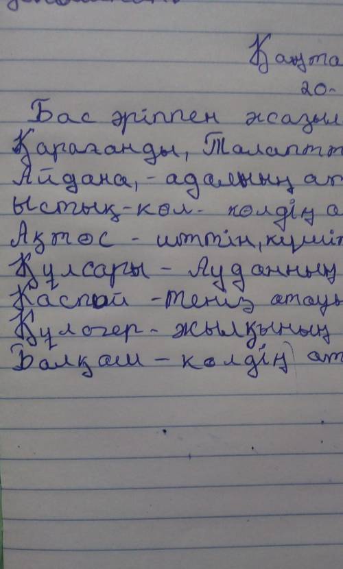 20. Кестені тиісті сөздермен толықтыр. МағынасыБас әріппен жазылатынсөздерҚарағанды«Талаптың пайдасы