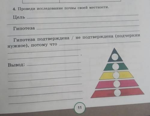 4. Проведи исследование почвы своей местности, ЦельГипотезаГипотеза подтверждена / не подтверждена (