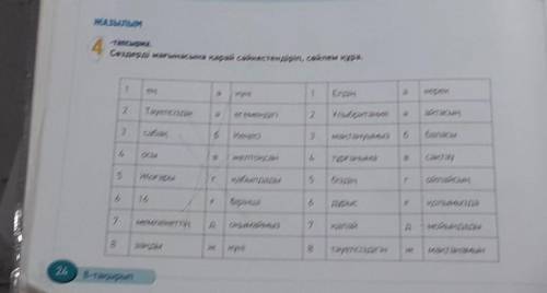 ЖАЗЫЛЫМ 4-тапсырма Сөздерді мағынасына қарай сәйкестендіріп, сөйлем құрас 24 казахский язык 5 класс