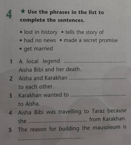 4 * Use the phrases in the list tocomplete the sentences.• lost in history • tells the story of• had