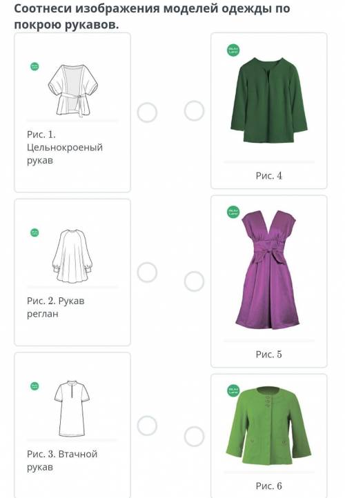 Соотнеси изображения моделей одежды по крою рукавов. ​
