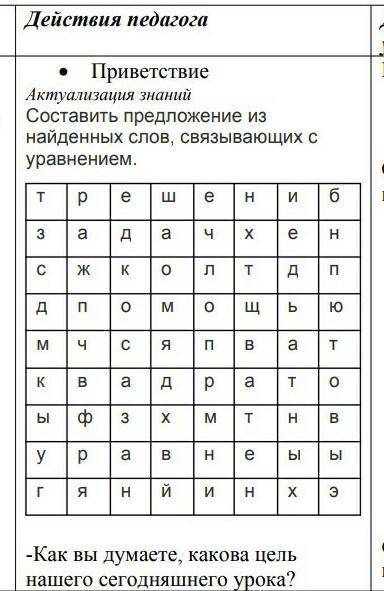 Составить предложение из найденных слов связывающих с уравнением 8 класстема: решение текстовых зада