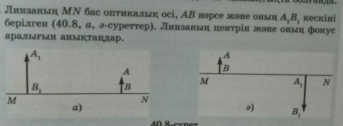 4. Линзаның MN бас оптикалық осі, АВ нәрсе және оның А.В. кескіні берілген (40.8, а, а-суреттер). Ли