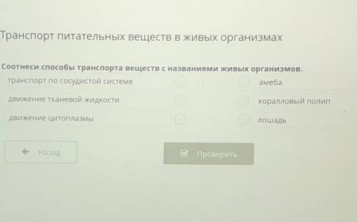 Соотнеси транспорта веществ с названиями живых организмов​