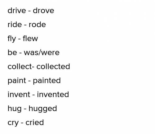 Write the simple post form of the werbs below : meet - go - drive - sleep - think - ride - come - fl