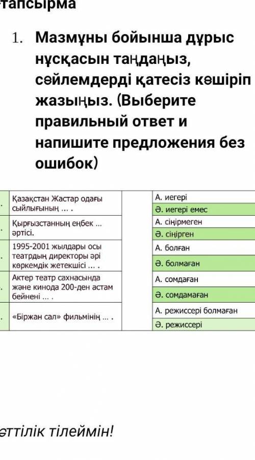 Мазмұны бойынша дұрыс нұсқасын таңдаңыз, сөйлемдерді қатесіз көшіріп жазыңыз. (Выберите правильный о