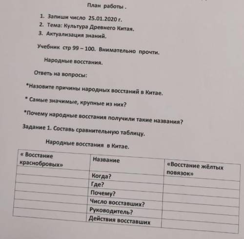 План работы. 1. Запиши число 25.01.2020 г.r.2. Тема: Культура Древнего Китая. .3. Актуализация знани