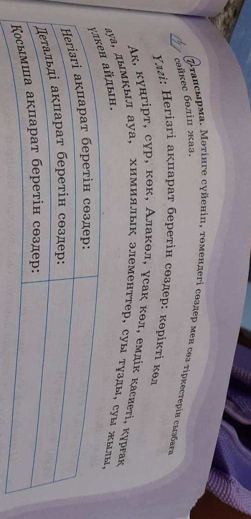 Мәтінге сүйеніп, төмендегі сөздер мен сөз тіркестерін сызбаға а тапсырма., , ,үлкен айдын.сәйкес бөл