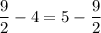 \displaystyle \frac{9}{2}-4=5-\frac{9}{2}