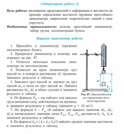 Цель работы: расширение представлений о деформации и жесткости на примере определения жесткости пруж